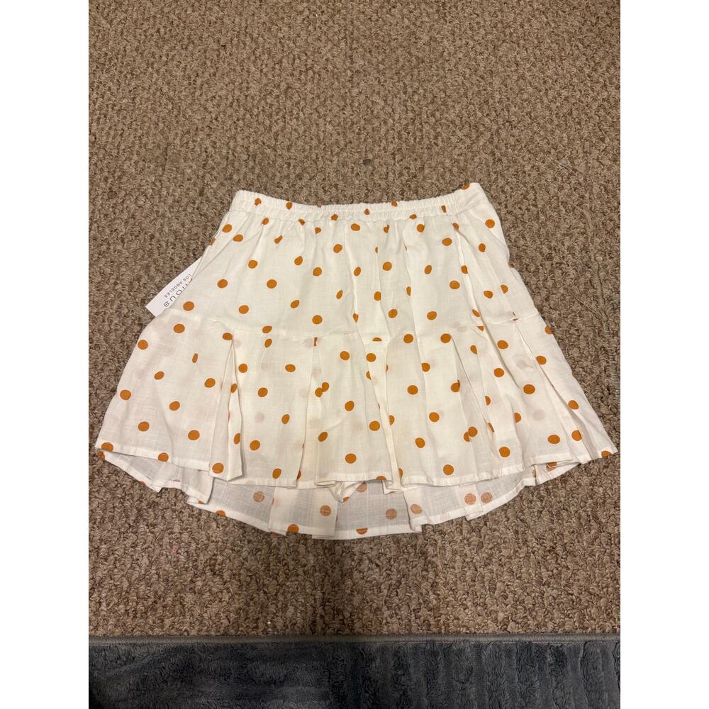 KIRIOUS | NEW Linen Blend Orange Polka Dot Cropped Tank/Skirt Pleated Set - Picture 6 of 12